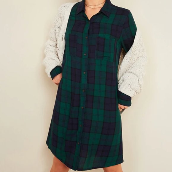 Dresses & Skirts - Old Navy Plaid Twill Swing Shirt Dress (Large)